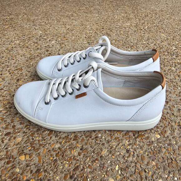 Ecco 7 Sneakers White Nubuck Leather Size 6.5 Wide Comfort Durable Shoes - Picture 6 of 10